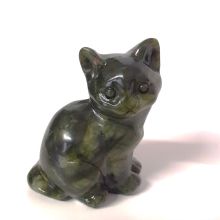 Katze Edelstein-Tier, Katzen-Figur sitzend aus Serpentin Stein, ca. 6 cm