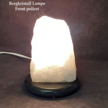 Bergkristall Stein Lampe Front poliert | natürliche Kristall Leuchte  | Edelsteinlampe mit Steinsockel