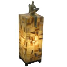 Aragonit-Calcit Lampe | Onyx aus Mexiko Handarbeit | Edelstein- Natursteinlampe | mit Holzsockel N55