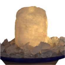 Bergkristall Zimmerbrunnen Reinheit | kleiner Rohstein Quellstein-Brunnen | Edelsteinbrunnen beleuchtet | weiß-blaue Schale