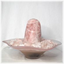 Rosenquarz polierter Quellstein Zimmerbrunnen|  Standbrunnen Dekosteine Rosa-Quarz roh| Schale Roxana weiss-rosa, ca. 32 cm