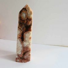 Crazy Lace Stein, Achat Obelisk groß, Crazy Lace Achat Edelstein mit schönen Kristall Drusen N184