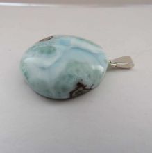 Larimar Cabochon, schöner runder Larimar Anhänger Silber, Echter Larimar Schmuck kaufen N14