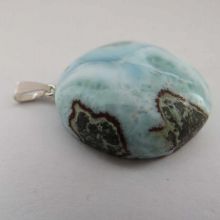 Larimar Cabochon, schöner runder Larimar Anhänger Silber, Echter Larimar Schmuck kaufen N14