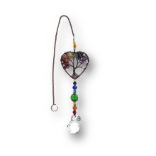Fensterdeko zum Hängen, Edelstein Mix Herz, Sonnenfänger Baum des Lebens, mit Kristall Sun Catcher