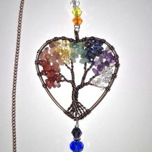 Fensterdeko zum Hängen, Edelstein Mix Herz, Sonnenfänger Baum des Lebens, mit Kristall Sun Catcher