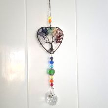 Fensterdeko zum Hängen, Edelstein Mix Herz, Sonnenfänger Baum des Lebens, mit Kristall Sun Catcher