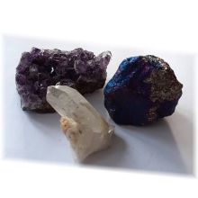 Mineralien Set mit je 1x Amethyst, Berkristall, Buntkupfer | drei verschiedene Edelstein Kristalle für Sammler, zur Dekoration | N153