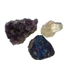 Mineralien Set mit je 1x Amethyst, Berkristall, Buntkupfer | drei verschiedene Edelstein Kristalle für Sammler, zur Dekoration | N153