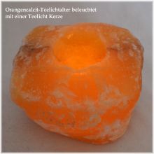 Orangencalcit Teelichthalter | Edelstein beleuchtet mit Teelichtkerze | Rohstein Beleuchtung | Calcit orange