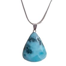 Larimar, echter Atlantisstein Anhänger Tropfen, Edelstein Schmuck Kettenanhänger Silber N 46