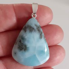 Larimar, echter Atlantisstein Anhänger Tropfen, Edelstein Schmuck Kettenanhänger Silber N 46