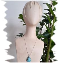 Larimar, echter Atlantisstein Anhänger Tropfen, Edelstein Schmuck Kettenanhänger Silber N 46