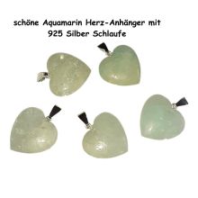 Aquamarin Anhänger Herz, Edelstein-Herz mit Silberschlaufe, Halsschmuck