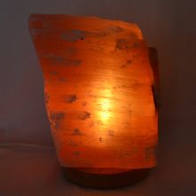 Selenit Rohsteinlampe orange, Steinlampen mit Holzsockel, Natur-Stein urige Form, N510
