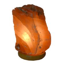 Selenit Rohsteinlampe orange, Steinlampen mit Holzsockel, Natur-Stein urige Form, N406