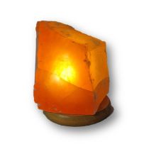 Selenit Rohsteinlampe orange, Steinlampen mit Rechteck Holzsockel, Natur--Kristall-Stein urige, kantige Form, N422