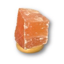 Selenit Rohsteinlampe orange, Steinlampen mit Rechteck Holzsockel, Natur--Kristall-Stein urige, kantige Form, N422