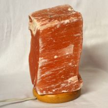 Selenit Rohsteinlampe orange, Steinlampen mit Holzsockel, Natur-Stein urige Form, N458