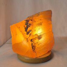 Selenit Rohsteinlampe orange, Steinlampen mit Rechteck Holzsockel, Natur--Kristall-Stein urige, kantige Form, N422