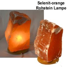 Selenit Rohsteinlampe orange, Steinlampen mit Holzsockel, Natur-Stein urige Form, N458