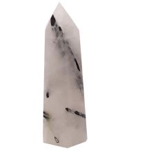 Turmalinquarz Spitze, echte Edelstein Quarz Kristall-Spitze mit schwarzen Turmalin/Schörl, Deko-Objekt, Energiestein, N41
