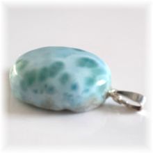 Larimar Halsschmuck, echter Atlantisstein Anhänger, Edelstein Schmuck Kettenanhänger mit Silber Öse, N11