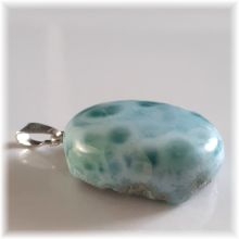 Larimar Halsschmuck, echter Atlantisstein Anhänger, Edelstein Schmuck Kettenanhänger mit Silber Öse, N11