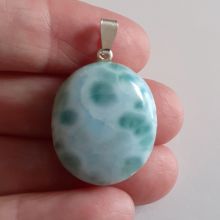 Larimar Halsschmuck, echter Atlantisstein Anhänger, Edelstein Schmuck Kettenanhänger mit Silber Öse, N11