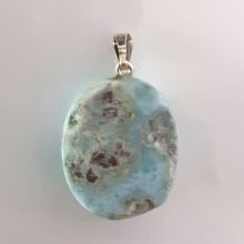 Larimar Halsschmuck, echter Atlantisstein Anhänger, Edelstein Schmuck Kettenanhänger mit Silber Öse, N11