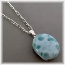 Larimar Halsschmuck, echter Atlantisstein Anhänger, Edelstein Schmuck Kettenanhänger mit Silber Öse, N11