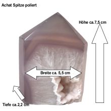 Achat Standspitze, schöner Achat mit offene weisse Kristall-Höhle, Edelstein, Spitze, N 182