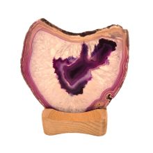 Achatscheiben Beleuchtung mit Holz Kerzenhalter, Achat Scheibe violett mit einem Kerzen Teelichthalter, V125