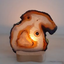 Achat Scheibe mit Holz-Teelichthalter | Halterung/Ständer zum aufstellen und beleuchten mit einer Teelicht Kerze | Ex168