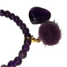 Amethyst Set Stretch-Perlen-Armband, Herz-Handschmeichler, Fellkugel Anhänger