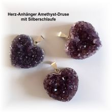 Herz Anhänger, Amethyst-Druse Halsschmuck mit Silber Öse, Edelstein Herz Kettenanhänger