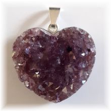 Herz Anhänger, Amethyst-Druse Halsschmuck mit Silber Öse, Edelstein Herz Kettenanhänger