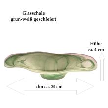 Glasschale weiß-gruen, gewellter Rand ca.20 cm Durchmesser