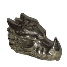 Drachen Kopf aus Pyrit, Handarbeit Drache Stein Figur, Fantasy Figur