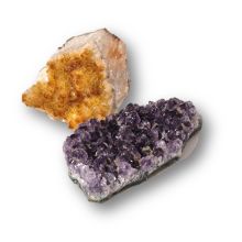 Citrin und Amethyst Drusenstücke im Set je einmal, zur Dekoration, als Geschenk, zum sammeln, N538