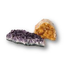 Citrin und Amethyst Drusenstücke im Set je einmal, zur Dekoration, als Geschenk, zum sammeln, N392