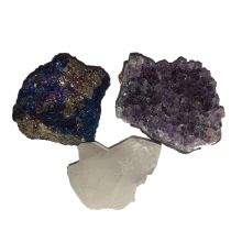 Amethyst, Bergkristall, Buntkupfer Natur belassene Dekosteine im Set zum verschenken, für Sammler, N127