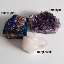 Amethyst, Bergkristall, Buntkupfer Natur belassene Dekosteine im Set zum verschenken, für Sammler, N127