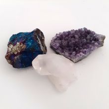 Amethyst, Bergkristall, Buntkupfer Natur belassene Dekosteine im Set zum verschenken, für Sammler, N127