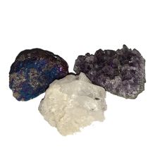 Bergkristall, Buntkupfer, Amethyst, schöne Mineralien Edelsteine im Set für Sammler, zur Dekoration, N163