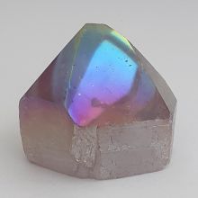 Aqua Aura Quarzspitze, Amethystspitze Gold bedampft, poliert mit Standfläche, Therapie Kristall, Dekoration, N106