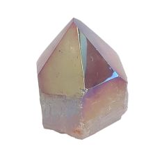 Aqua Aura Quarzspitze, Amethystspitze Gold bedampft, poliert mit Standfläche, Therapie Kristall, Dekoration, N106