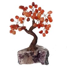 Edelsteinbaum Carneol, hübscher Edelstein Carneolbaum stehend auf Amethyst Base, Höhe ca. 18-19 cm, Handarbeit N689
