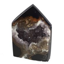 Achat Standspitze, Achat mit offener Amethyst-Kristall Höhle, Edelstein Spitze, N175