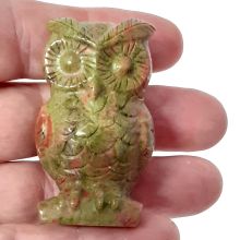 Eule aus Unakit-Epidot, Edelstein Tier Eule der Weisheit, ca.5 cm, Stein Figur